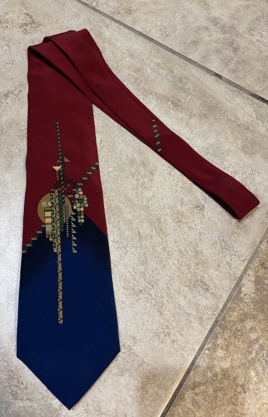 Frank Lloyd Wright May Basket 1926 Silk Tie Boehler Italy Art Deco Red Blue Vntg